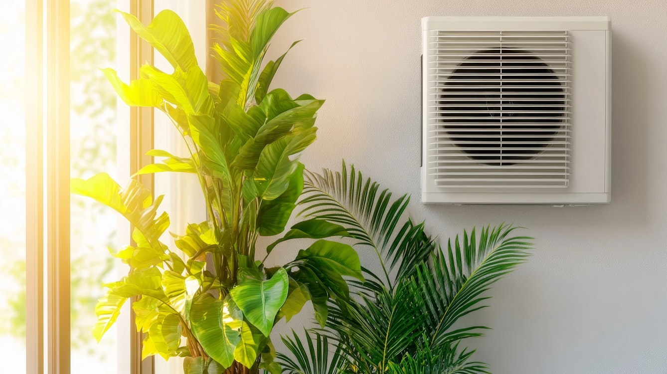 Plants beside an HVAC system in the sun